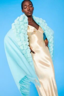 Deals Fabulous Women Wear Store -Deals Fabulous Women Wear Store jayley turquoise cashmere blend faux fur pom pom wrap p10161 76354 image