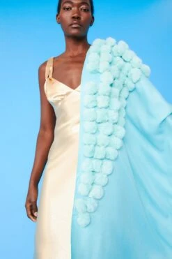 JAYLEY Turquoise Cashmere Blend Faux Fur Pom Pom Wrap -Deals Fabulous Women Wear Store jayley turquoise cashmere blend faux fur pom pom wrap p10161 76356 image