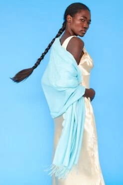 JAYLEY Turquoise Cashmere Blend Faux Fur Pom Pom Wrap -Deals Fabulous Women Wear Store jayley turquoise cashmere blend faux fur pom pom wrap p10161 76357 image