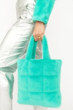 JAYLEY Turquoise Faux Fur Tote Bag