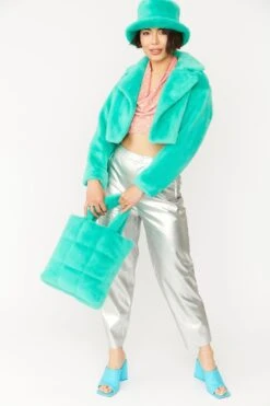 JAYLEY Turquoise Faux Fur Tote Bag -Deals Fabulous Women Wear Store jayley turquoise faux fur tote bag p12337 84750 image