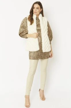 JAYLEY White Faux Fur Faux Suede Diagonal Stripe Gilet -Deals Fabulous Women Wear Store jayley white faux fur faux suede diagonal stripe gilet p3890 58457 image