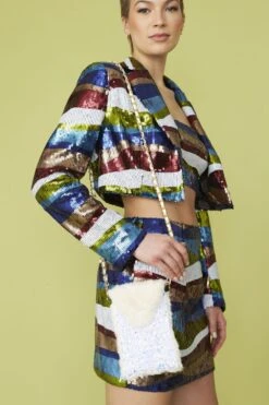 JAYLEY White Sequin And Faux Fur Phone Holder