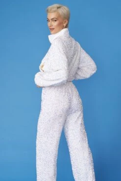 JAYLEY White Sequin Trousers With Elasticated Waste -Deals Fabulous Women Wear Store jayley white sequin trousers with elasticated waste p13380 90614 image