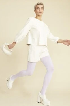 JAYLEY White Tencel Blend Eco Leather Shorts -Deals Fabulous Women Wear Store jayley white tencel blend eco leather shorts p13212 89521 image