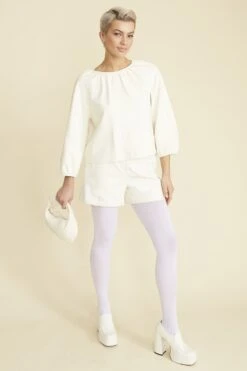 JAYLEY White Tencel Blend Eco Leather Shorts -Deals Fabulous Women Wear Store jayley white tencel blend eco leather shorts p13212 89522 image