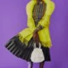 JAYLEY Wool Wrap With Yellow Detachable Faux Fur Collar