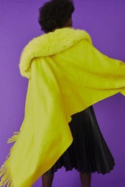 Deals Fabulous Women Wear Store -Deals Fabulous Women Wear Store jayley wool wrap with yellow detachable faux fur collar p11881 82870 image