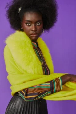 JAYLEY Wool Wrap With Yellow Detachable Faux Fur Collar -Deals Fabulous Women Wear Store jayley wool wrap with yellow detachable faux fur collar p11881 82871 image