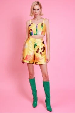 JAYLEY Yellow Abstract Design Tencel Shorts -Deals Fabulous Women Wear Store jayley yellow abstract design tencel shorts p14495 95780 image