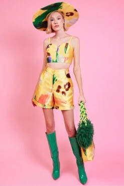 JAYLEY Yellow Abstract Design Tencel Shorts -Deals Fabulous Women Wear Store jayley yellow abstract design tencel shorts p14495 95783 image