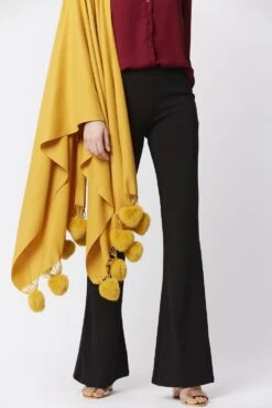Deals Fabulous Women Wear Store -Deals Fabulous Women Wear Store jayley yellow cashmere blend wrap with faux fur heart poms p4831 62301 image