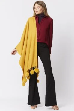 JAYLEY Yellow Cashmere Blend Wrap With Faux Fur Heart Poms -Deals Fabulous Women Wear Store jayley yellow cashmere blend wrap with faux fur heart poms p4831 62302 image