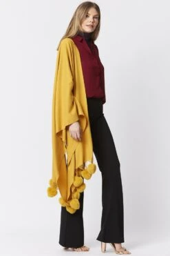 JAYLEY Yellow Cashmere Blend Wrap With Faux Fur Heart Poms -Deals Fabulous Women Wear Store jayley yellow cashmere blend wrap with faux fur heart poms p4831 62303 image