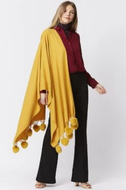 JAYLEY Yellow Cashmere Blend Wrap With Faux Fur Heart Poms -Deals Fabulous Women Wear Store jayley yellow cashmere blend wrap with faux fur heart poms p4831 62304 image