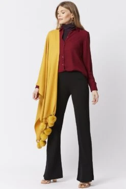 JAYLEY Yellow Cashmere Blend Wrap With Faux Fur Heart Poms -Deals Fabulous Women Wear Store jayley yellow cashmere blend wrap with faux fur heart poms p4831 62305 image