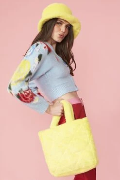 JAYLEY Yellow Faux Fur Bucket Hat