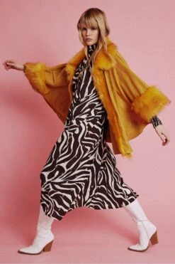 JAYLEY Yellow Faux Fur Faux Suede Cape -Deals Fabulous Women Wear Store jayley yellow faux fur faux suede cape p9702 52126 image