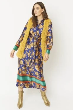 JAYLEY Yellow Faux Fur Faux Suede Vertical Stripe Gilet