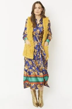 JAYLEY Yellow Faux Fur Faux Suede Vertical Stripe Gilet -Deals Fabulous Women Wear Store jayley yellow faux fur faux suede vertical stripe gilet p5273 64712 image