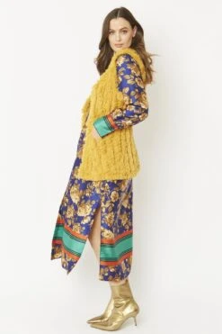 JAYLEY Yellow Faux Fur Faux Suede Vertical Stripe Gilet -Deals Fabulous Women Wear Store jayley yellow faux fur faux suede vertical stripe gilet p5273 64713 image