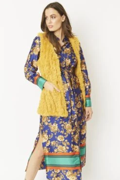 JAYLEY Yellow Faux Fur Faux Suede Vertical Stripe Gilet -Deals Fabulous Women Wear Store jayley yellow faux fur faux suede vertical stripe gilet p5273 64715 image