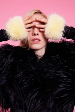 JAYLEY Yellow Faux Fur Fingerless Gloves