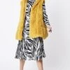 JAYLEY Yellow Faux Fur Long Hooded Gilet
