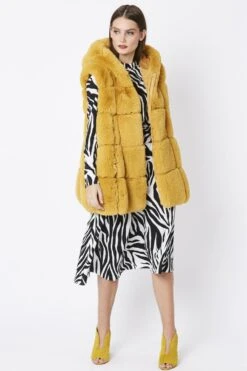 JAYLEY Yellow Faux Fur Long Hooded Gilet -Deals Fabulous Women Wear Store jayley yellow faux fur long hooded gilet p4024 58997 image