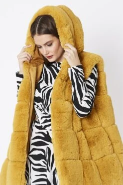 JAYLEY Yellow Faux Fur Long Hooded Gilet -Deals Fabulous Women Wear Store jayley yellow faux fur long hooded gilet p4024 58999 image