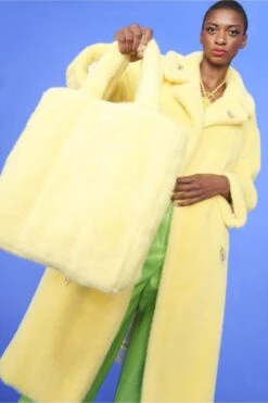 JAYLEY Yellow Faux Fur Tote Bag