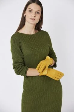 JAYLEY Yellow Faux Suede Gloves With Faux Fur Pom -Deals Fabulous Women Wear Store jayley yellow faux suede gloves with faux fur pom p4592 61166 image