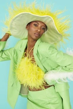 JAYLEY Yellow Ostrich Feather Flapper Oversized Hat -Deals Fabulous Women Wear Store jayley yellow ostrich feather flapper oversized hat p12691 85994 image