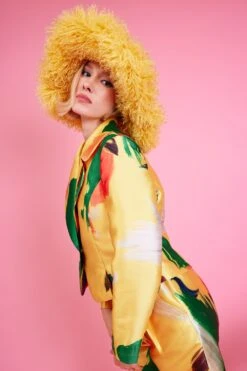 JAYLEY Yellow Oversized Bamboo Fur Hat