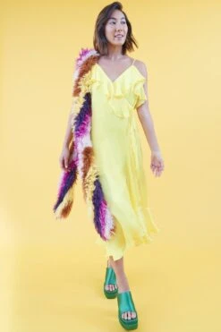 JAYLEY Yellow Silk Blend Maxi Ruffle Dress -Deals Fabulous Women Wear Store jayley yellow silk blend maxi ruffle dress p14379 94868 image