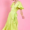 JAYLEY Yellow Silk Blend Maxi Ruffle Wrap Dress