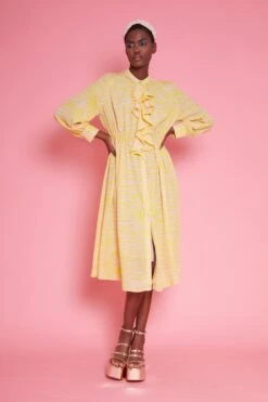 JAYLEY Yellow Silk Blend Zebra Print Maxi Dress